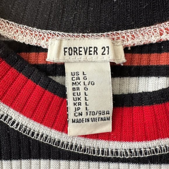 Forever 21 Black and Red Striped Short Sleeve (Large) - Picture 3 of 3
